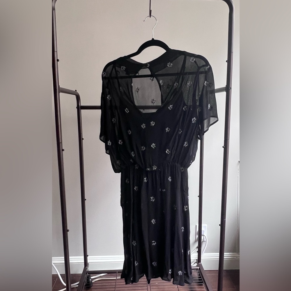 ALLSAINTS Black Beaded Mini Dress, Size Medium